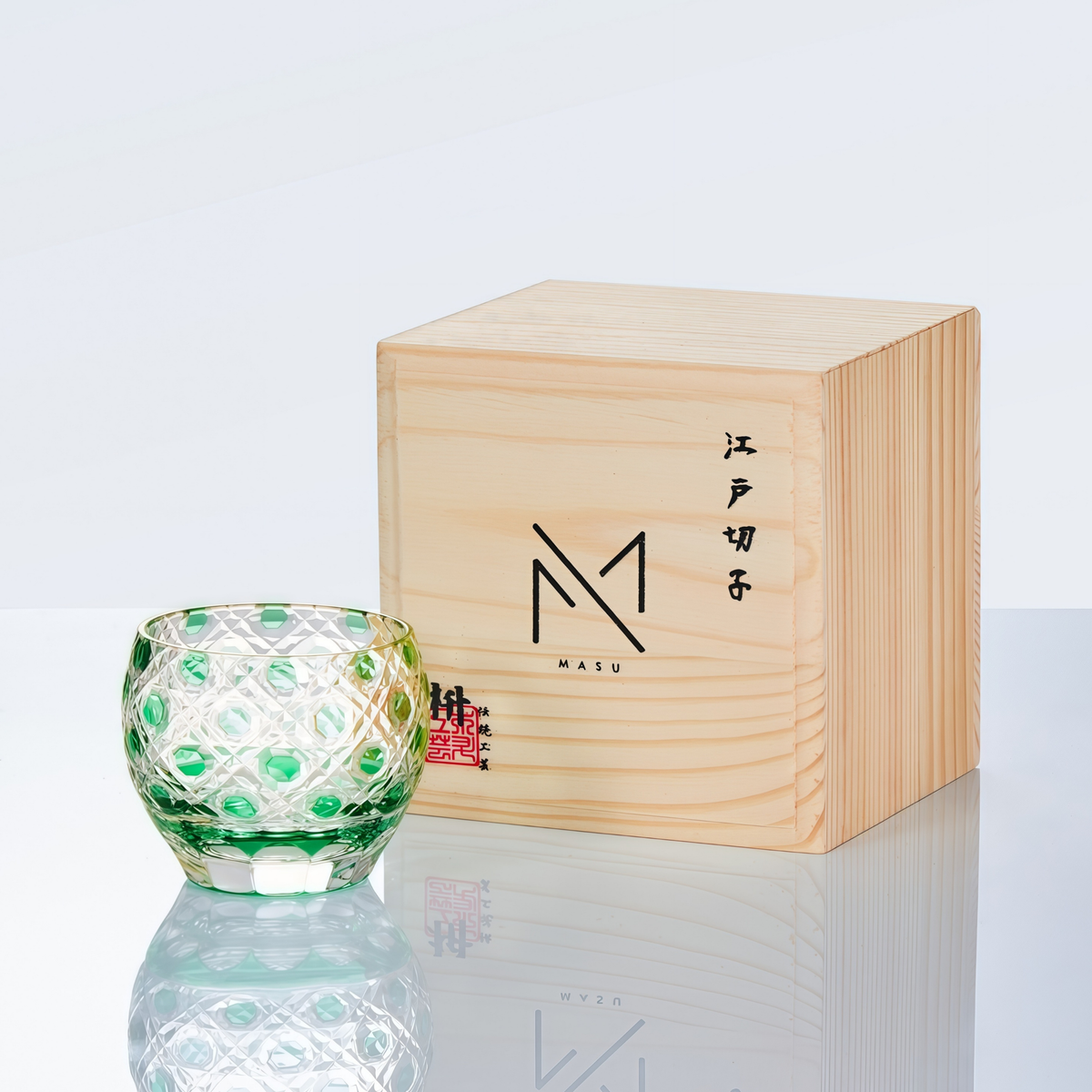 Sake Glass Set Midori Green | Edo Kiriko Hand-Cut Japanese Crystal Drinkware Collection