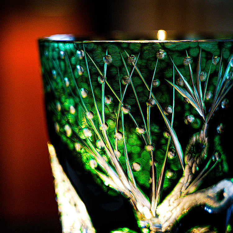 Edo Kiriko Whiskey Glass Green Serpent – Hand-Cut Japanese Crystal