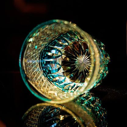 Whiskey Glass Edo Kiriko Aokiku Blue Chrysanthemum – Hand-Cut Kiku Tsunagi Japanese Tumbler with Wooden Box
