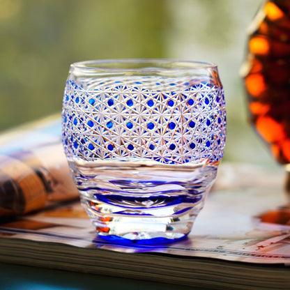 Whiskey Glass Midnight Blue Starburst | Japanese Edo Kiriko Hand-Cut Crystal Drinkware