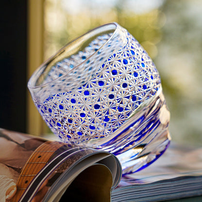 Whiskey Glass Midnight Blue Starburst | Japanese Edo Kiriko Hand-Cut Crystal Drinkware