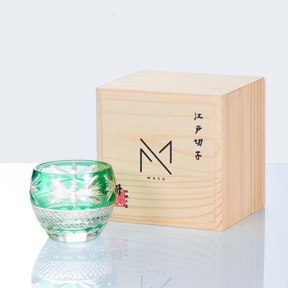 Sake Glass Set Midori Green | Edo Kiriko Hand-Cut Japanese Crystal Drinkware Collection