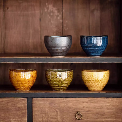 Japanese Tea Cup Set of 5 – Mino Ware Autumn Wabi-Sabi Glaze