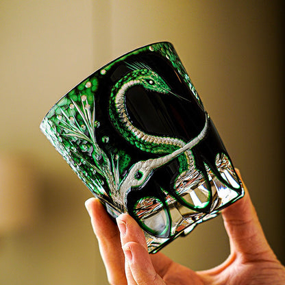 Edo Kiriko Whiskey Glass Green Serpent – Hand-Cut Japanese Crystal