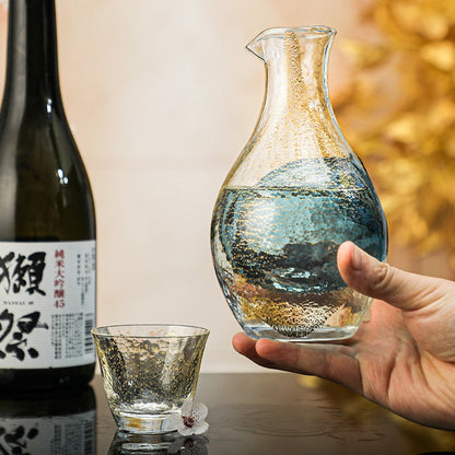 Japanese Sake Set with Ice Flagon | Gold Leaf Sapphire Galaxy