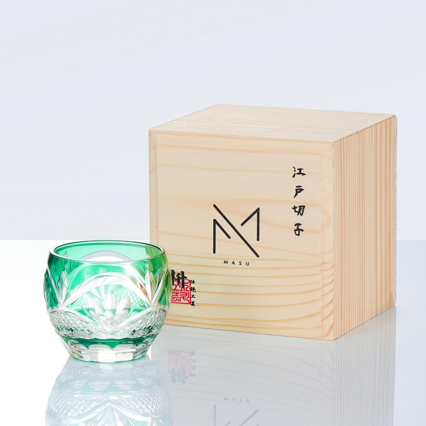 Sake Glass Set Midori Green | Edo Kiriko Hand-Cut Japanese Crystal Drinkware Collection