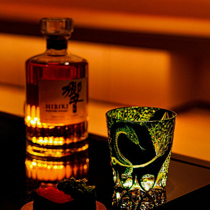 Edo Kiriko Whiskey Glass Green Serpent – Hand-Cut Japanese Crystal
