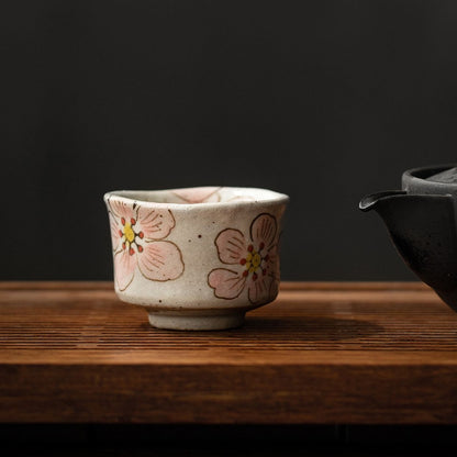 Tea Cup Set of 5 – Mino Ware Hana-Nagare Floral Painted