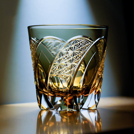 Handcrafted Whiskey Glass Kiriko Shadow Luminary Cut Crystal Tumbler