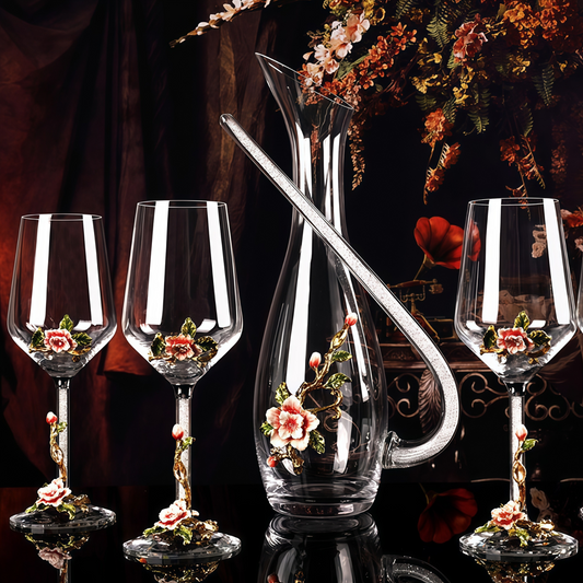 Wine Glass Set Floral Crystal with Decanter | Crimson Sapphire