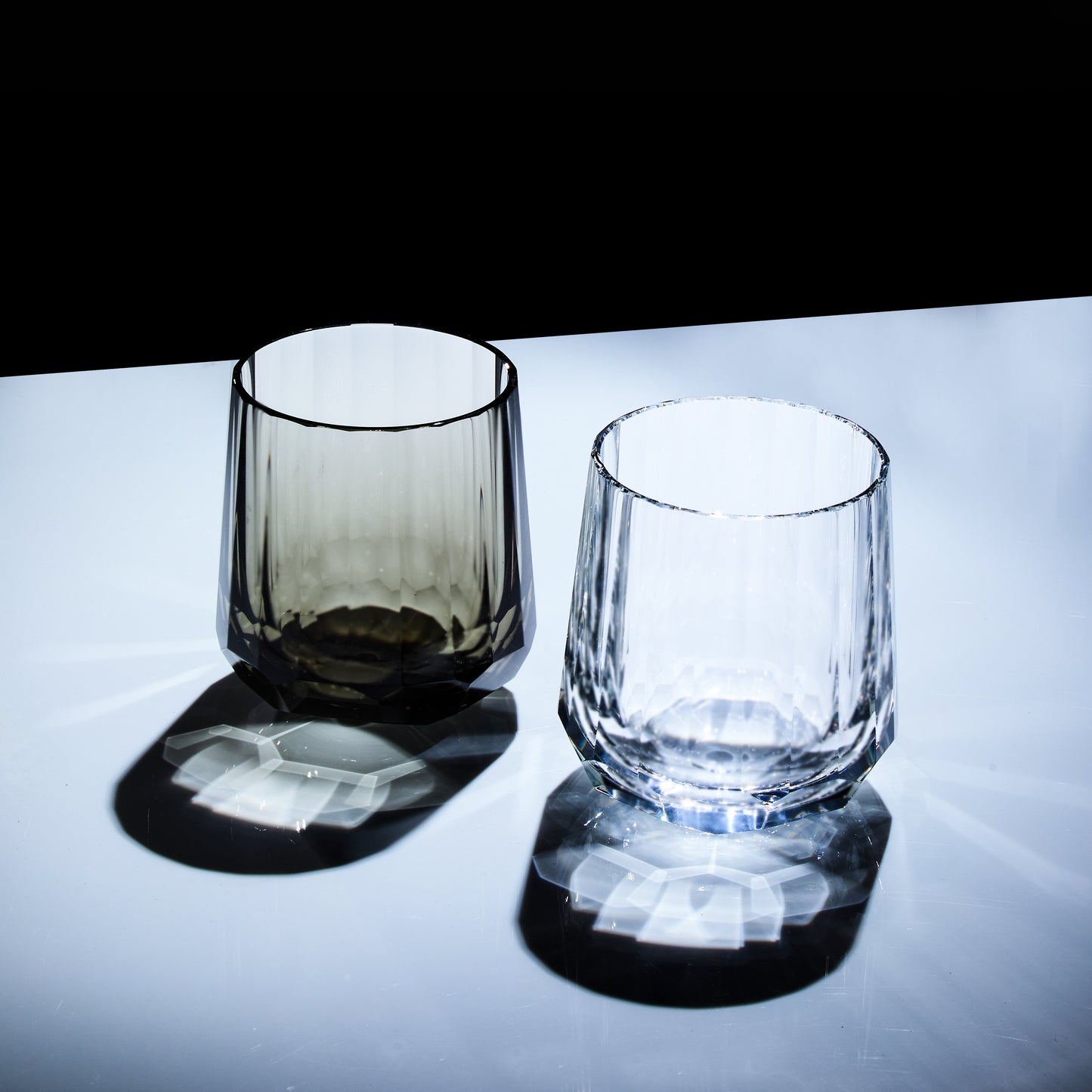 Edo Kiriko Glass Kage Tate Vertical Facet Whisky | Hand-Cut Crystal Clear & Smoky Grey Glassware