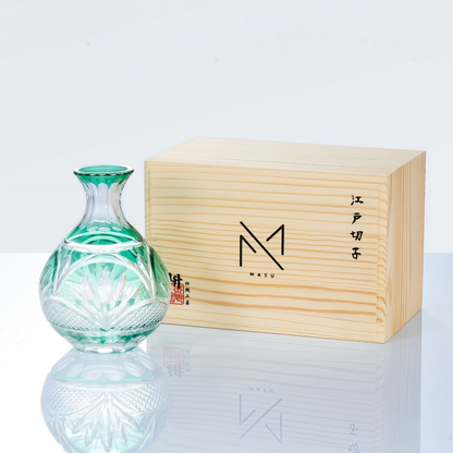 Sake Glass Set Midori Green | Edo Kiriko Hand-Cut Japanese Crystal Drinkware Collection