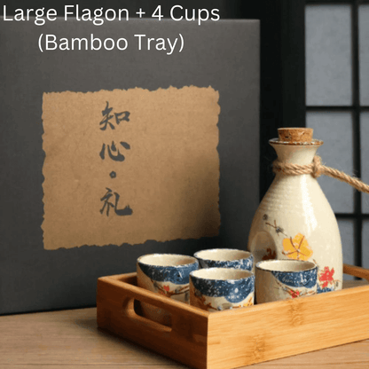 Japanese Sake Set – Sakura Ceramic Flagon Cups Tray Options