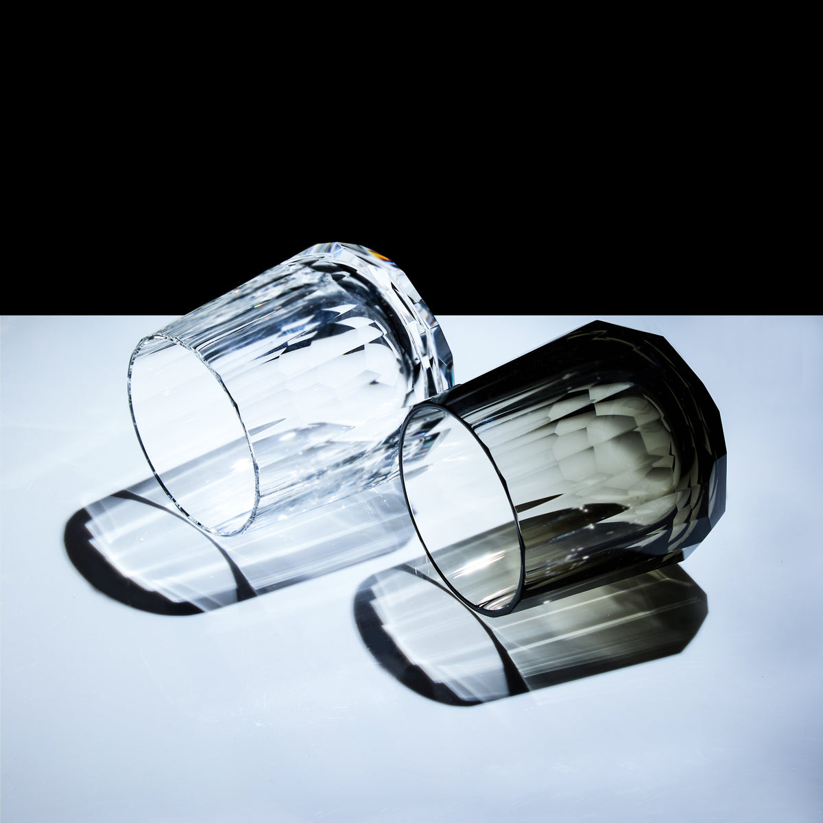 Edo Kiriko Glass Kage Tate Vertical Facet Whisky | Hand-Cut Crystal Clear & Smoky Grey Glassware