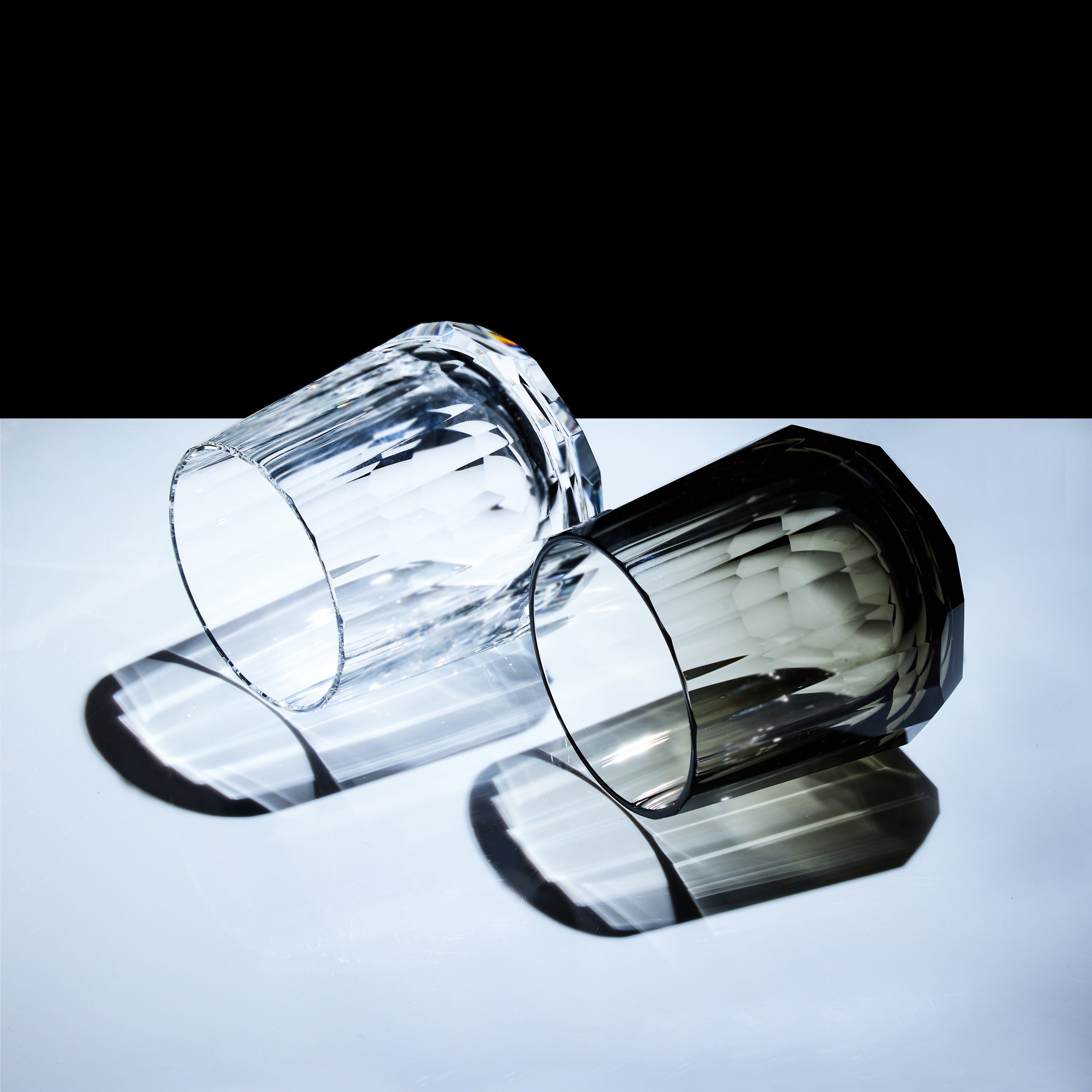 Edo Kiriko Glass Kage Tate Vertical Facet Whisky | Hand-Cut Crystal Clear & Smoky Grey Glassware