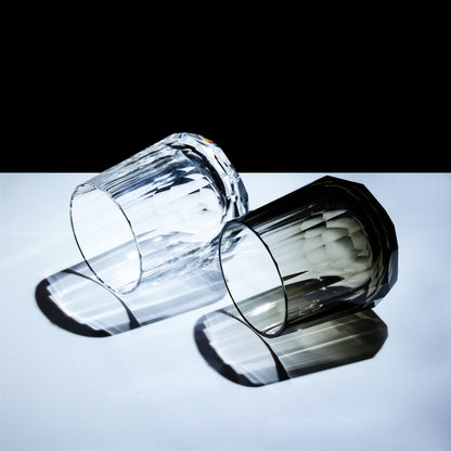 Edo Kiriko Glass Kage Tate Vertical Facet Whisky | Hand-Cut Crystal Clear & Smoky Grey Glassware