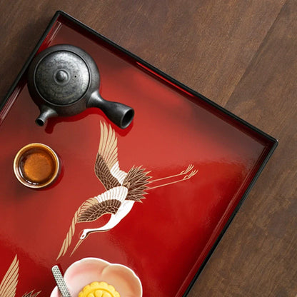 Crimson Crane Lacquer Tray – Yamanaka Shikki Gold Foil