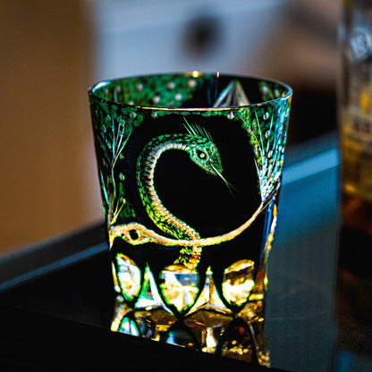 Edo Kiriko Whiskey Glass Green Serpent – Hand-Cut Japanese Crystal