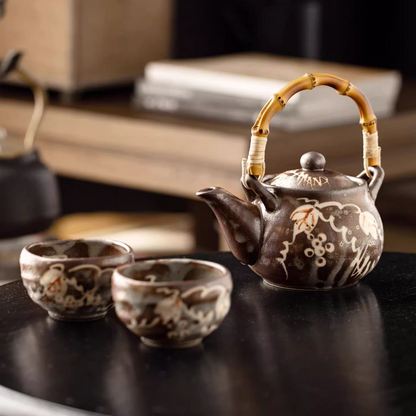Japanese Tea Set Shino Ware | Teapot & 5 Teacups Haruaki