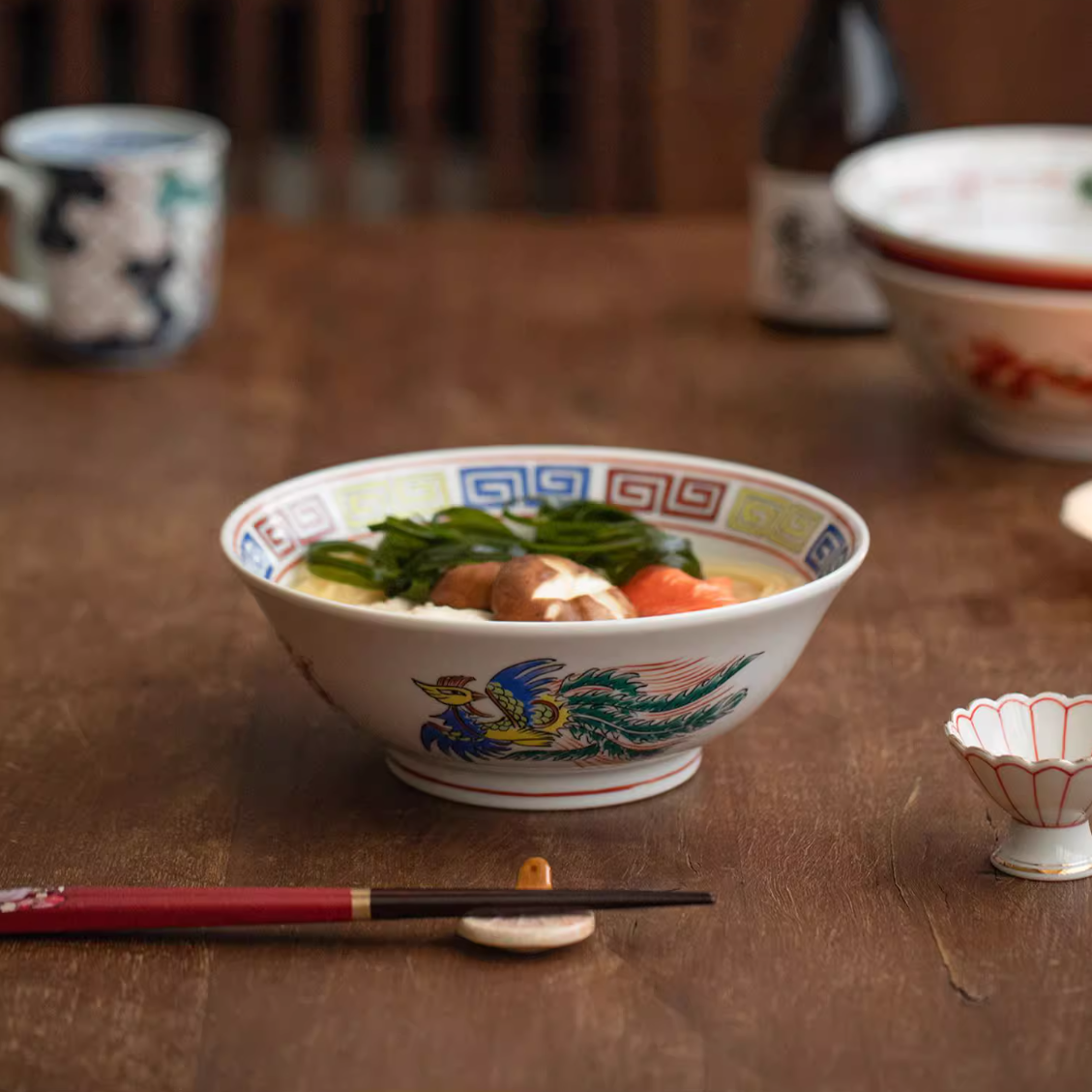 Japanese Ramen Bowl – Mino Ware Dragon & Phoenix Ceramic