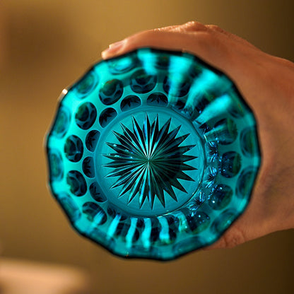 Whiskey Glass Edo Kiriko Aomidori Wave – Hand-Cut Blue-Green Japanese Tumbler with Wooden Box