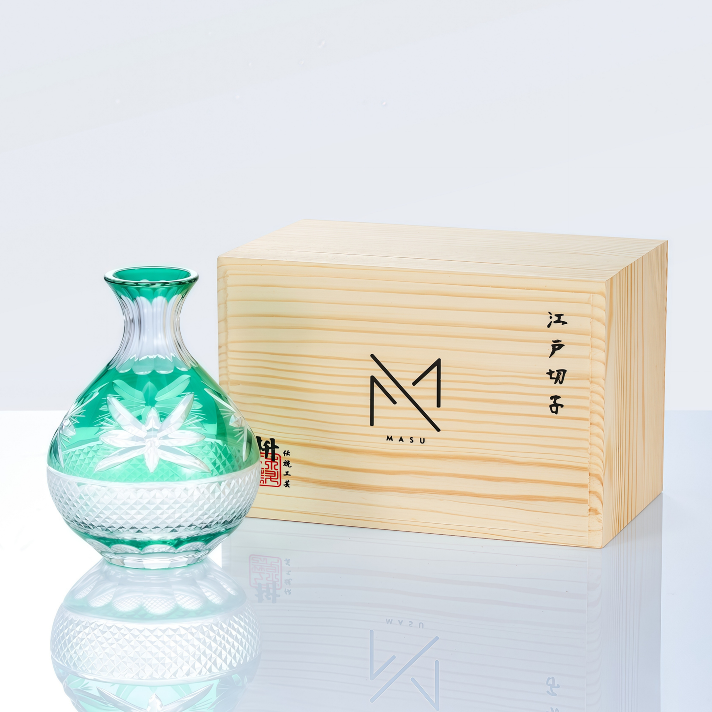 Sake Glass Set Midori Green | Edo Kiriko Hand-Cut Japanese Crystal Drinkware Collection