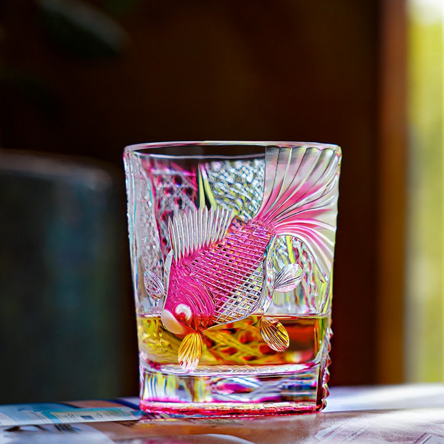Whiskey Glass Rose Koi Taikan – Edo Kiriko Handcrafted Crystal