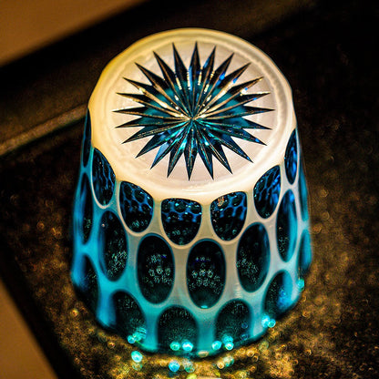 Whiskey Glass Edo Kiriko Aomidori Wave – Hand-Cut Blue-Green Japanese Tumbler with Wooden Box