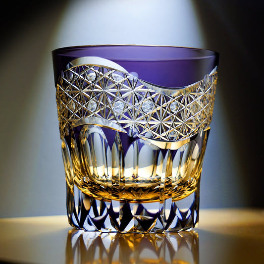 Whiskey Glass Edo Kiriko Amethyst Prism – Hand-Cut Geometric Japanese Tumbler with Wooden Box