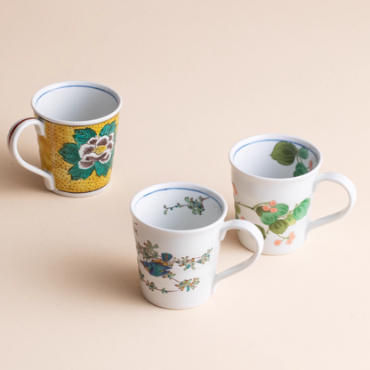 Japanese Ceramic Mug – Kutaniyaki Floral Bird Swallow Forest