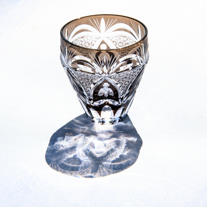 Kiriko Whiskey Glass Edo Kohaku Sakura Chrysanthemum Hand-Cut Crystal | Red Grey Japanese Glassware