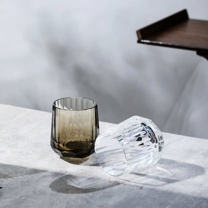Edo Kiriko Glass Kage Tate Vertical Facet Whisky | Hand-Cut Crystal Clear & Smoky Grey Glassware