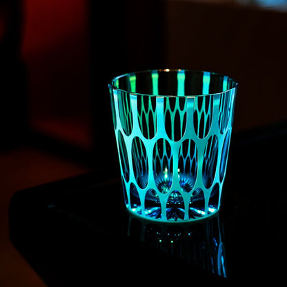 Whiskey Glass Edo Kiriko Aomidori Wave – Hand-Cut Blue-Green Japanese Tumbler with Wooden Box
