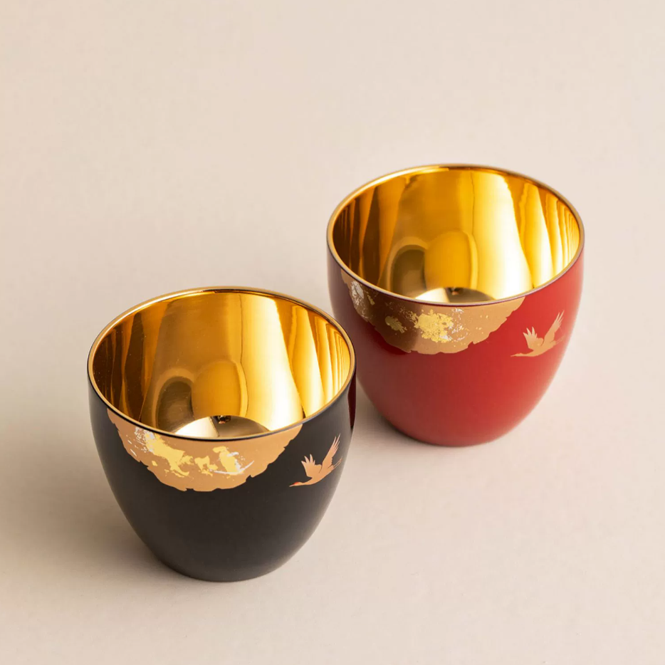 Japanese Lacquer Goblet Golden Crane | Yamanaka Shikki