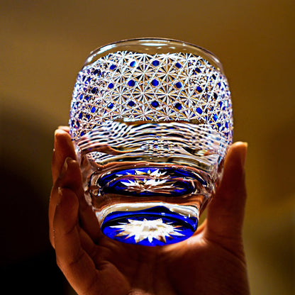 Whiskey Glass Midnight Blue Starburst | Japanese Edo Kiriko Hand-Cut Crystal Drinkware