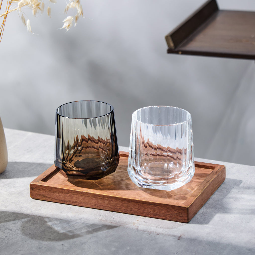 Edo Kiriko Glass Kage Tate Vertical Facet Whisky | Hand-Cut Crystal Clear & Smoky Grey Glassware