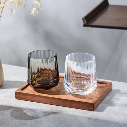 Edo Kiriko Glass Kage Tate Vertical Facet Whisky | Hand-Cut Crystal Clear & Smoky Grey Glassware