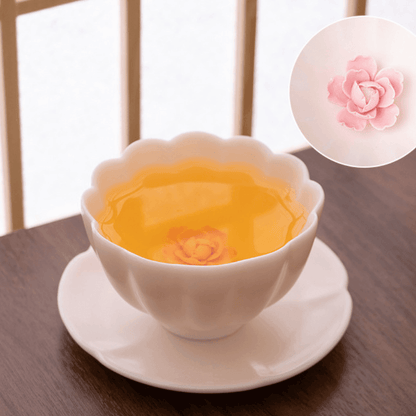 Tea Cup Ceramic Handcrafted Embedded Rose with Saucer Artisan