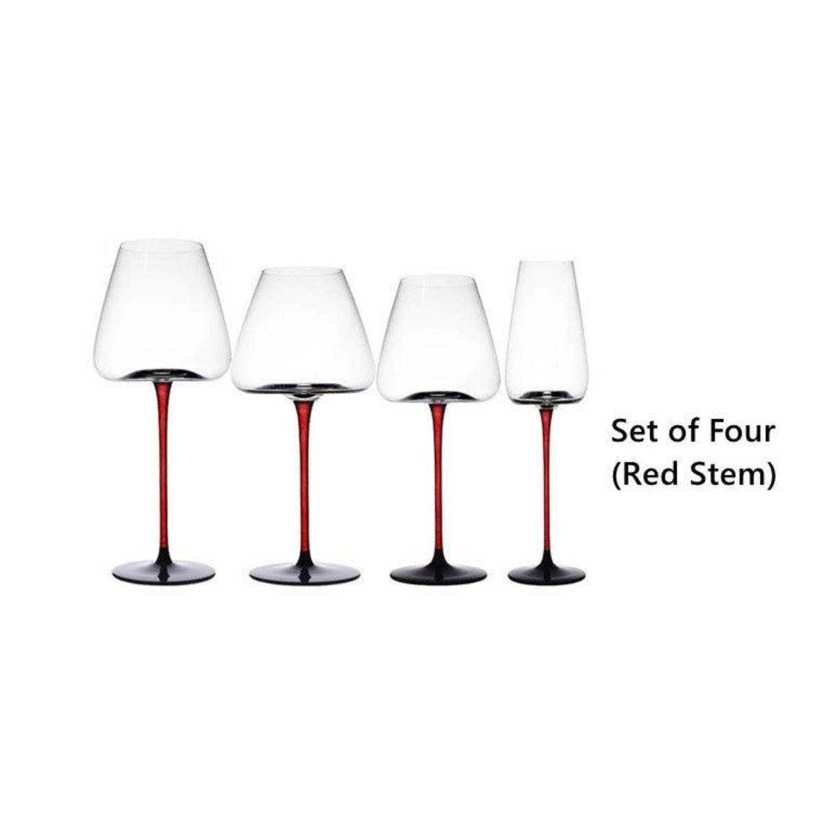 Burgundy Wine Glasses Crystal Red Stem – Wide Bowl Pinot Noir Glass Set | Regular & Red Stem Styles