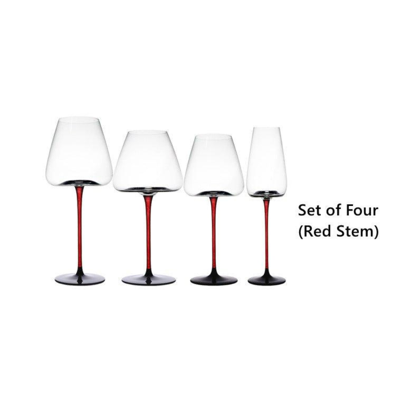 Burgundy Wine Glasses Crystal Red Stem – Wide Bowl Pinot Noir Glass Set | Regular & Red Stem Styles