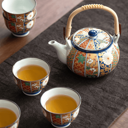 Tea Set | Japanese Imari Hasami Ware Teapot & 5 Cups Handcrafted Ceramic