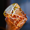 Whiskey Glass Edo Kiriko Amber Crane Lightning – Hand-Cut Japanese Tumbler with Wooden Box