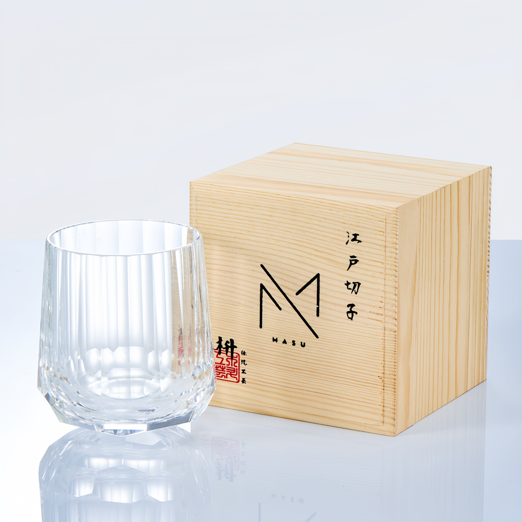 Edo Kiriko Glass Kage Tate Vertical Facet Whisky | Hand-Cut Crystal Clear & Smoky Grey Glassware