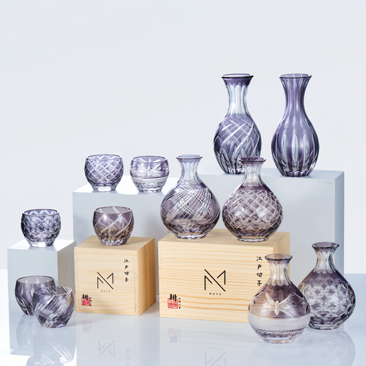 Sake Set Murasaki Purple | Edo Kiriko Hand-Cut Violet Crystal Flagon & Glass Collection