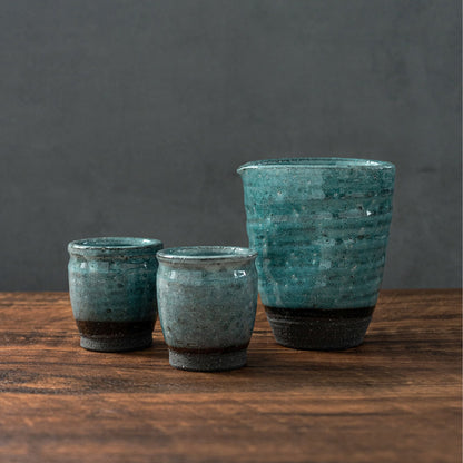 Sake Set – Mino Ware Blue Pine Ice-Crackle Glaze Gift