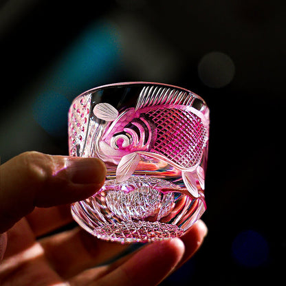 Whiskey Glass Rose Koi | Edo Kiriko Handcrafted Red Crystal Barware