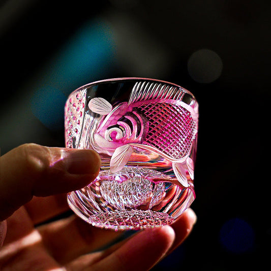 Whiskey Glass Rose Koi | Edo Kiriko Handcrafted Red Crystal Barware