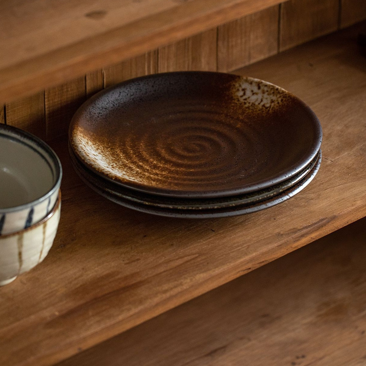 Ceramic Deep Plate – Mino Ware Wabi Sabi Spiral Glaze