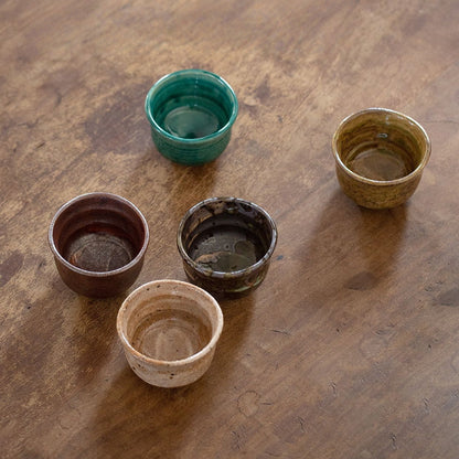 Japanese Tea Cup Set of 5 | Mino Ware Natural Wave Ceramic