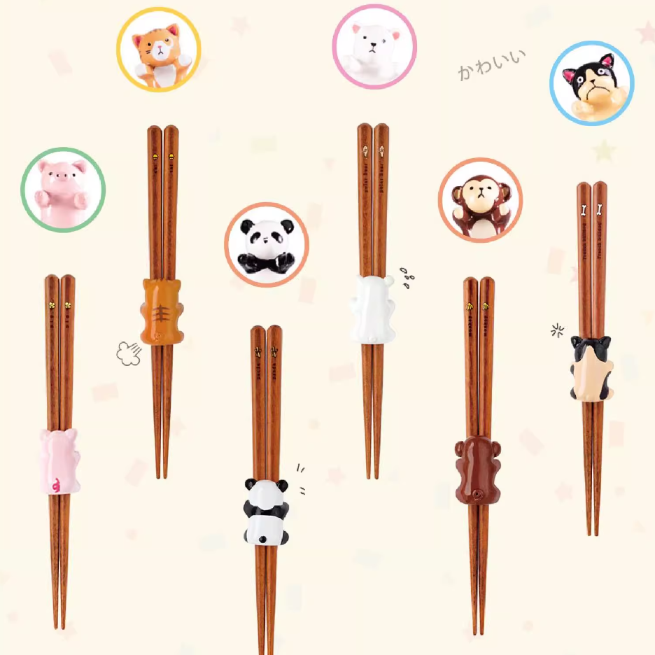Kids Chopsticks Wooden Animal Series Japanese Panda Kitten with Rest